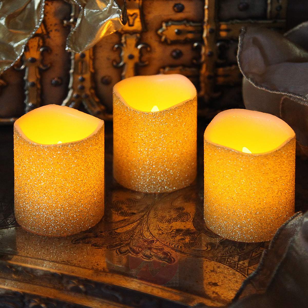 LED Echtwachskerze Shine 3er Set
