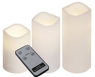 LED 3er Set Kunstoffkerzen Paul mit Fernbedienung